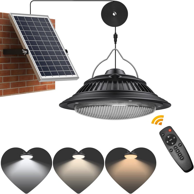 SunBonar Solar Pendant Lights - Indoor/Outdoor, Daytime & Night 3200K/4000K/6000K Solar Shed Light with ON/Off Switch & Remote, Dimmable Hanging Chandelier Lights for Barn Porch Patio Chicken Coop - Image 1